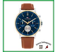 Tommy Hilfiger TYSON Men's Watch 1710703 Blue IP Multi-Function Brown Leather