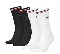 Tommy Hilfiger Crew Socks, White/Black, 35/38 (Pack of 4)