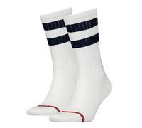 Tommy Hilfiger Unisex Tommy Jeans Sport Stripe crew socks, white/navy, 35/38