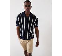 Tommy Hilfiger Vertical Stripe Knitted Short Sleeve Shirt, Navy, Size L, Men Navy