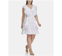 TOMMY HILFIGER women dress X0SA1BV1 white cotton blend zip belted 22W
