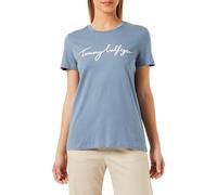 Tommy Hilfiger Women Reg C-Nk Signature Tee Ss S/S Knit Tops, Blue, XS