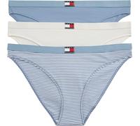 Tommy Hilfiger Women’s 3 Pack Thongs in Cotton with Stretch, Multicolor (Mini Stripe/Ivory/Brisk Blue), S
