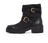 Tommy Hilfiger Women’s Biker Double Buckle Leather Ankle Boots, Black (Black), 3.5