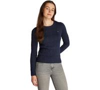 Tommy Hilfiger Women’s Cable Knit Round Neck Cotton Jumper, Blue (Dark Night Navy), XXS