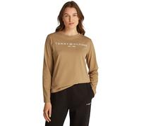 Tommy Hilfiger Women’s Corporate Logo Round Neck Long Sleeve Top, Beige (Safari Canvas), L