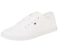 Tommy Hilfiger Women’s Elegant Canvas Lace-Up Cupsole Trainers, White (White), 4