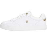 Tommy Hilfiger Women’s Essential Elevated Court Leather Cupsole Trainers, White (White/Gold), 4