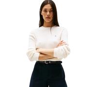Tommy Hilfiger Women’s Fine Cable Knit Jumper, White (Ivory Silk), XXS