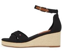 TOMMY HILFIGER Women’s Flag Wedge Espadrilles with Ankle Straps, Black (Black), 3.5