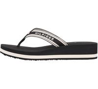 Tommy Hilfiger Women’s Flip Flops Flag Print Summer with Wedge Heel, Black (Black), 2.5