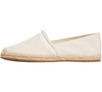 Tommy Hilfiger Women’s Fringe Canvas Closed Toe Espadrilles with Logo, Off-White (Muslin), 6