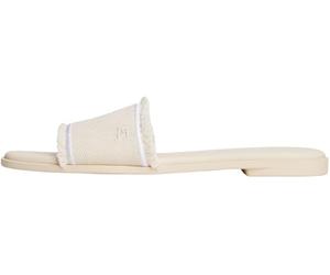 Tommy Hilfiger Women’s Fringe Canvas Elegant Flat Sandals, Off-White (Muslin), 6.5