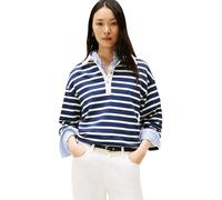 Tommy Hilfiger Women’s Gold Button Terry Rugby Shirt with Pointed Collar, Multicolor (Dark Night Navy/Ivory Silk Stp), M