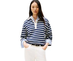 Tommy Hilfiger Women’s Gold Button Terry Rugby Shirt with Pointed Collar, Multicolor (Dark Night Navy/Ivory Silk Stp), S