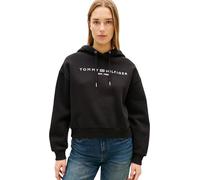 Tommy Hilfiger Women’s Hoodie Corp Logo with Ribbed Hem, Black (Black), M