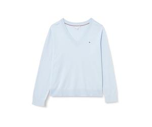 Tommy Hilfiger Women’s Jersey Stitch V-Neck Jumper, Blue (Breezy Blue), 24