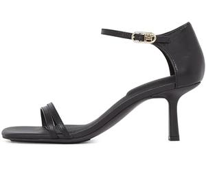 Tommy Hilfiger Women’s Leather Sandals with Kitten Heel, Black (Black), 6