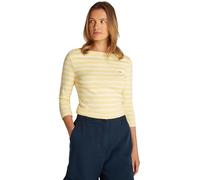 Tommy Hilfiger Women’s Long Sleeve Slim Fit New Cody Top with Boat Neck, Multicolor (Citronella/Ecru STP), XXS
