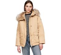Tommy Hilfiger Women’s Padded Parka with Fur and Button Placket, Green (Classic Khaki), XL
