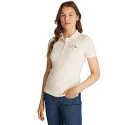 Tommy Hilfiger Women’s Script Graphic Slim Fit Short Sleeve Polo Shirt, Off-White (Ivory Petal), L