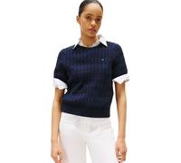 Tommy Hilfiger Women’s Short Sleeve Cable Knit Jumper, Blue (Dark Night Navy), L