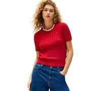 Tommy Hilfiger Women’s Short Sleeve Cable Knit Jumper, Multicolor (Medium Red), 3XL