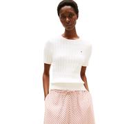 Tommy Hilfiger Women’s Short Sleeve Cable Knit Jumper, White (Ivory Silk), XXS