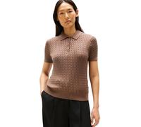 Tommy Hilfiger Women’s Short Sleeve Cable Knit Polo Shirt with Button Placket, Brown (Hot Coco), S