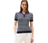 Tommy Hilfiger Women’s Short Sleeve Cable Knit Polo Shirt with Button Placket, Multicolor (Dark Night Navy/Ivory Silk STP), 3XL
