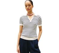 Tommy Hilfiger Women’s Short Sleeve Cable Knit Polo Shirt with Button Placket, Multicolor (Ivory Silk/Dark Night Navy STP), S