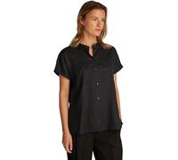 Tommy Hilfiger Women’s Short Sleeve Collarless Linen Blouse, Black (Black), 8