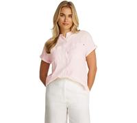 Tommy Hilfiger Women’s Short Sleeve Collarless Linen Blouse, Multicolor (Foggy Pink STP), 12