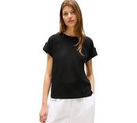 Tommy Hilfiger Women’s Short Sleeve Gold Button Round Neck T-Shirt, Black (Black), S
