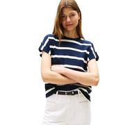 Tommy Hilfiger Women’s Short Sleeve Gold Button Round Neck T-Shirt, Multicolor (Dark Night Navy/Ivory Silk STP), XL