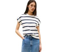 Tommy Hilfiger Women’s Short Sleeve Gold Button Round Neck T-Shirt, Multicolor (Ivory Silk/Dark Night Navy STP), XS