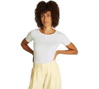 Tommy Hilfiger Women’s Short Sleeve Ribbed 5X2 Slim Fit T-Shirt, White (Ecru), M