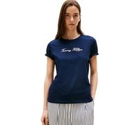 Tommy Hilfiger Women’s Short Sleeve Round Neck Lurex Script T-Shirt, Blue (Dark Night Navy), XS