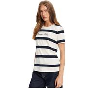 Tommy Hilfiger Women’s Short Sleeve Round Neck Script T-shirt, Multicolor (Wide Stp Ivory Silk/Dark Night), XS