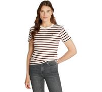 Tommy Hilfiger Women’s Short Sleeve Round Neck Slim Cody T-Shirt, Multicolor (Fine STP Calico/Deep Rouge), XL