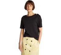 Tommy Hilfiger Women’s Short Sleeve Stripe Gold T-Shirt with Buttons, Black (Black), XXXL