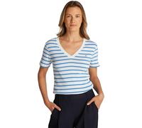 Tommy Hilfiger Women’s Short Sleeve T-Shirt New Slim Cody V-Neck, Multicolor (Ecru/Blue Spell STP), XS