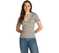 Tommy Hilfiger Women’s Short Sleeve T-Shirt New Slim Cody V-Neck, Multicolor (Fine STP Country Ivory/Drk N Navy), S