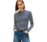 Tommy Hilfiger Women’s Slim Cody Mock Neck Long Sleeve Top, Multicolor (Dark Night Navy/Ecru STP), XXS