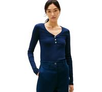 Tommy Hilfiger Women’s Slim Henley Long Sleeve Top with Button Placket, Blue (Dark Night Navy), L