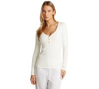 Tommy Hilfiger Women’s Slim Henley Long Sleeve Top with Button Placket, White (Ecru), L