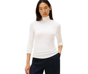 Tommy Hilfiger Women’s Slim Rib Knit Roll Neck Jumper, White (Ivory Silk), M