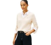 Tommy Hilfiger Women’s Soft Wool V-Neck Jumper, Off-White (Heather Oatmilk), M