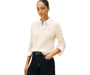 Tommy Hilfiger Women’s Soft Wool V-Neck Jumper, Off-White (Heather Oatmilk), M