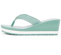 Tommy Hilfiger Women’s Stripe Flip Flops with Wedge Heel, Turquoise (Charming Green), 6
